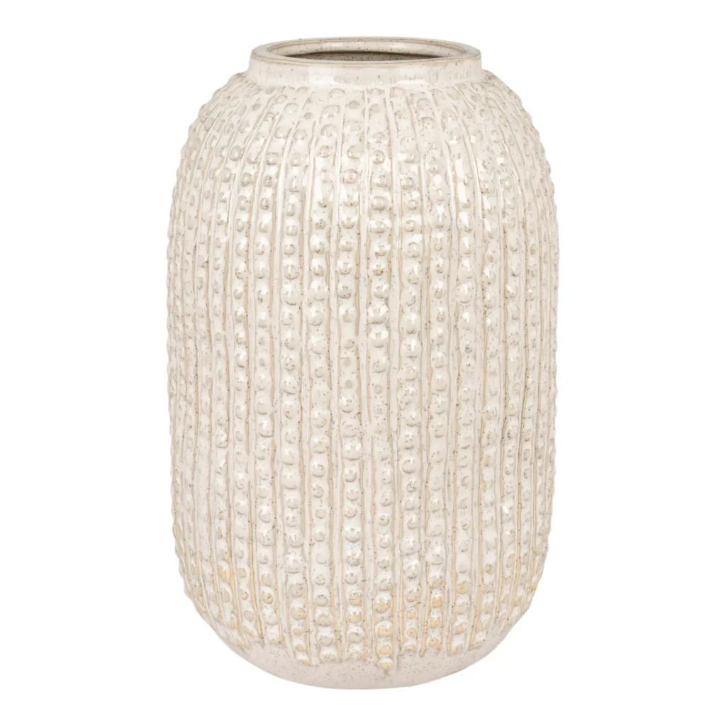 Vase en céramique, beige avec motifs ronds H25,5 cm